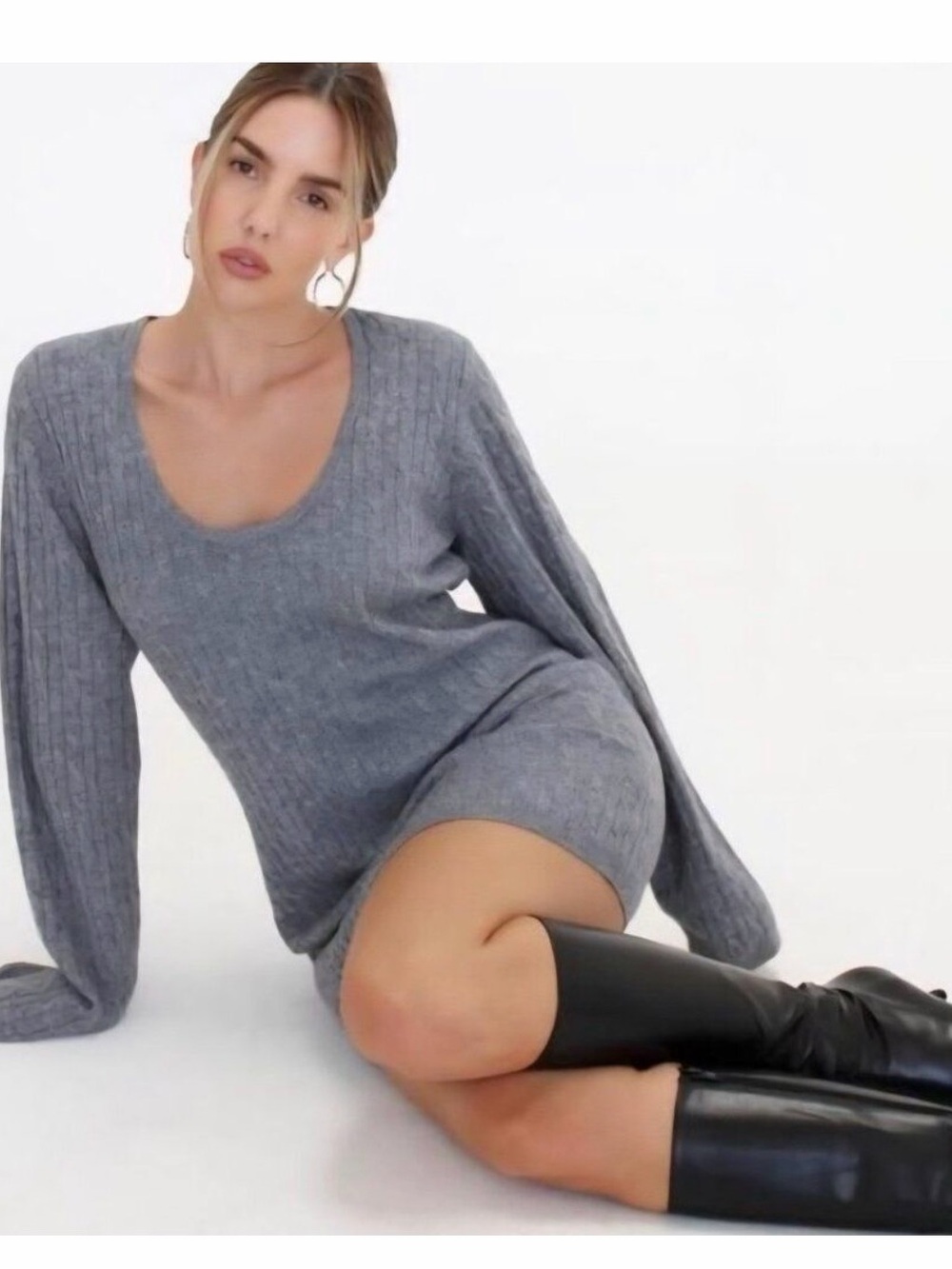 Women’s scope neck  Sweater dress - Gray